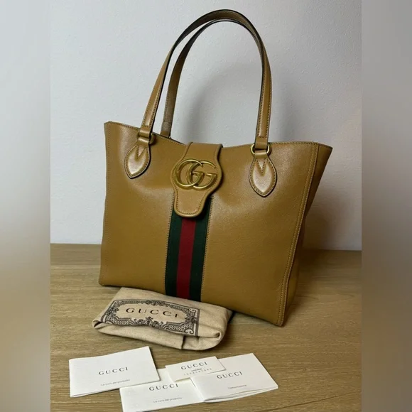 SOLD-GUCCI Dahlia Marmont Sherry line Medium Dahlia tote Beige/Tan - Picture 5 of 16